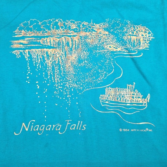 Vintage Niagara Falls Shirt Mens Medium Green 90s Gold Graphic Waterfalls - Picture 4 of 12
